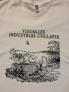 White Graphic Short Sleeve 💯 Cotton Tee - Visualize Industrial Collapse Large